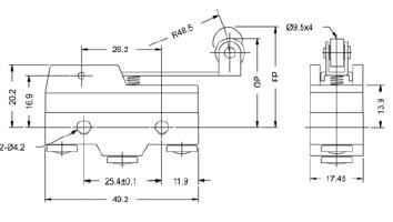 Microîntrerupător cu manetă (cu rolă) SPDT 15A/250VAC IP40 Z15G1703 - 2 | YEO