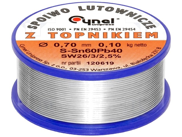 Fludor 0,9mm 0,1kg Aliaj lipit Sn60Pb40 cu plumb cu Flux: F-SW26, No Clean