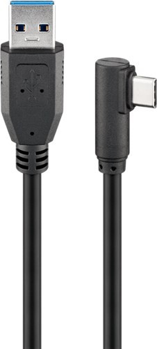 cablu usb 3.0 a tata - usb-c unghi 90 grade, 2m, negru, goobay