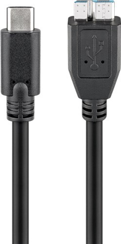 cablu micro usb b 3.0 - usb-c, 1m, negru, goobay