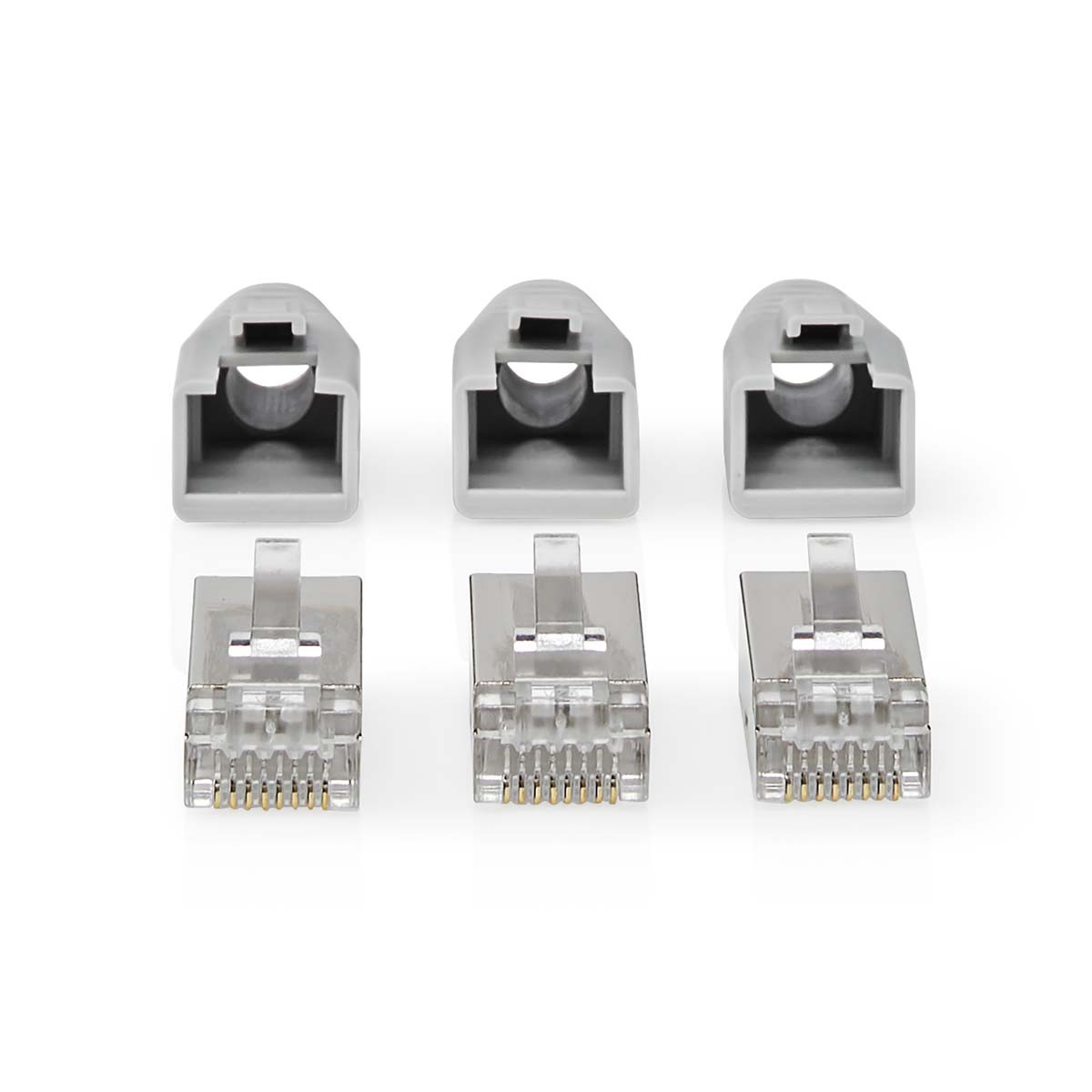 set conector de retea ftp cat 6 rj45 tata, pass through, gri, 10 bucati, nedis