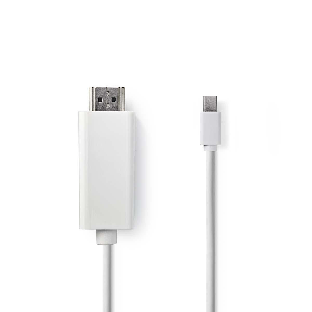 cablu mini displayport 1.2 tata - hdmi tata, 4k 30hz, 2m, alb, nedis