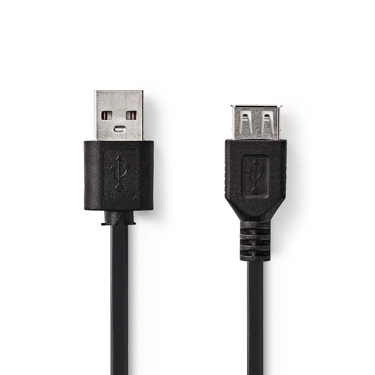 cablu usb 2.0 usb-a tata - usb-a mama, 2m, negru, nedis