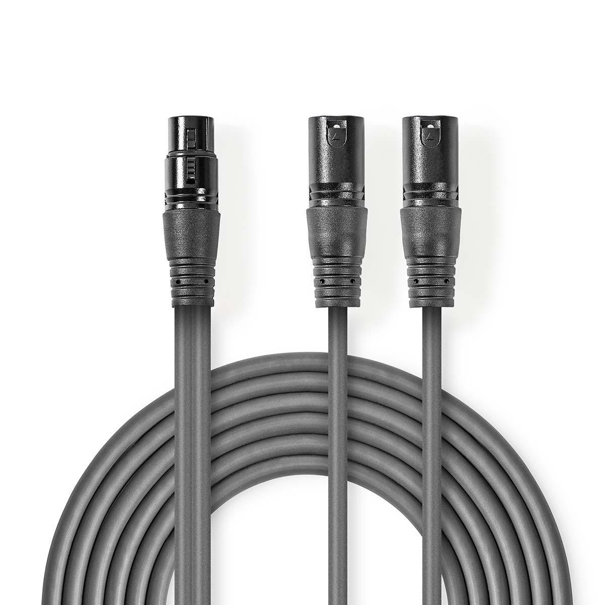 cablu xlr stereo nedis 2x xlr 3-pini tata - xlr 3-pini mama, 1.5 m, gri