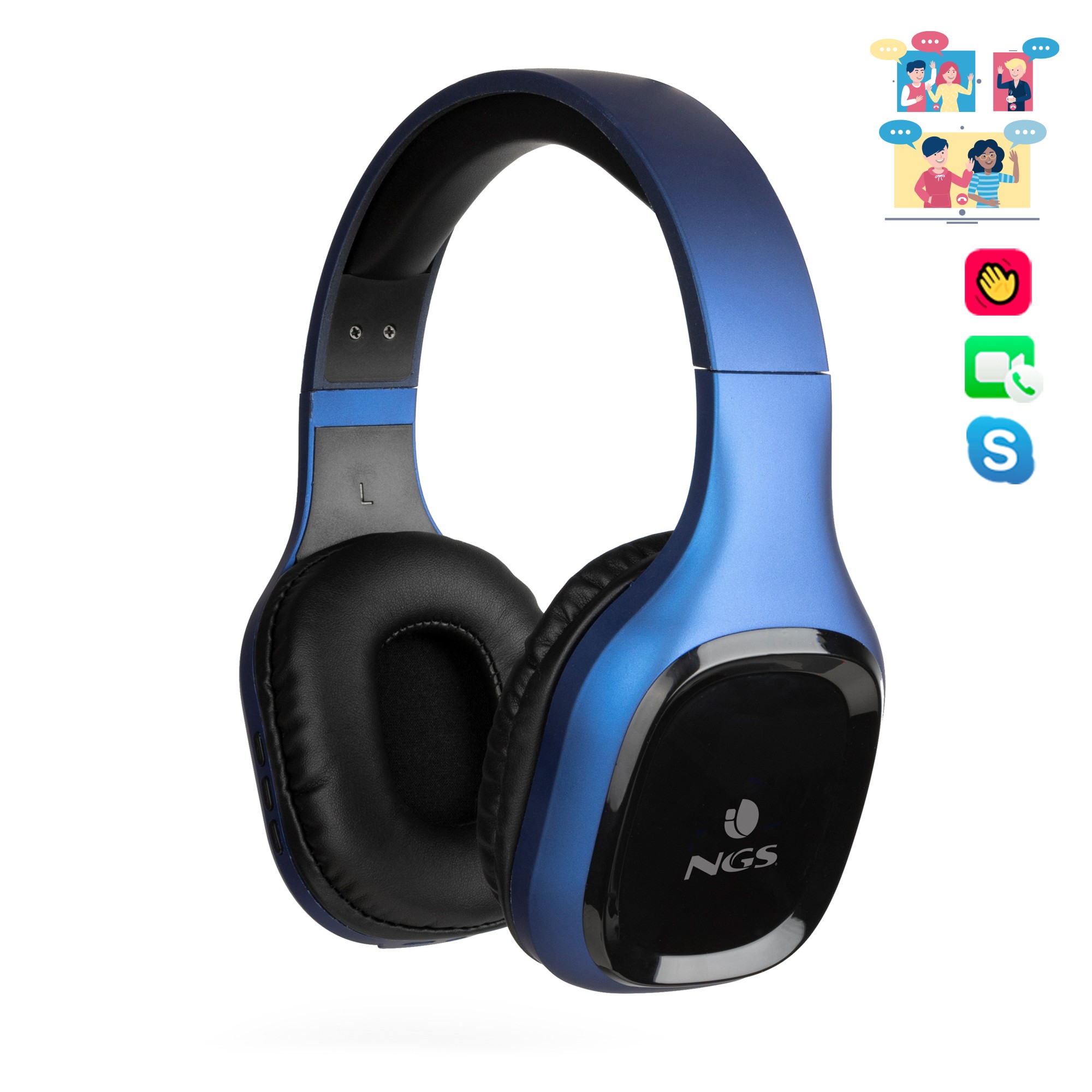 casti bluetooth over-ear artica sloth, albastru, ngs