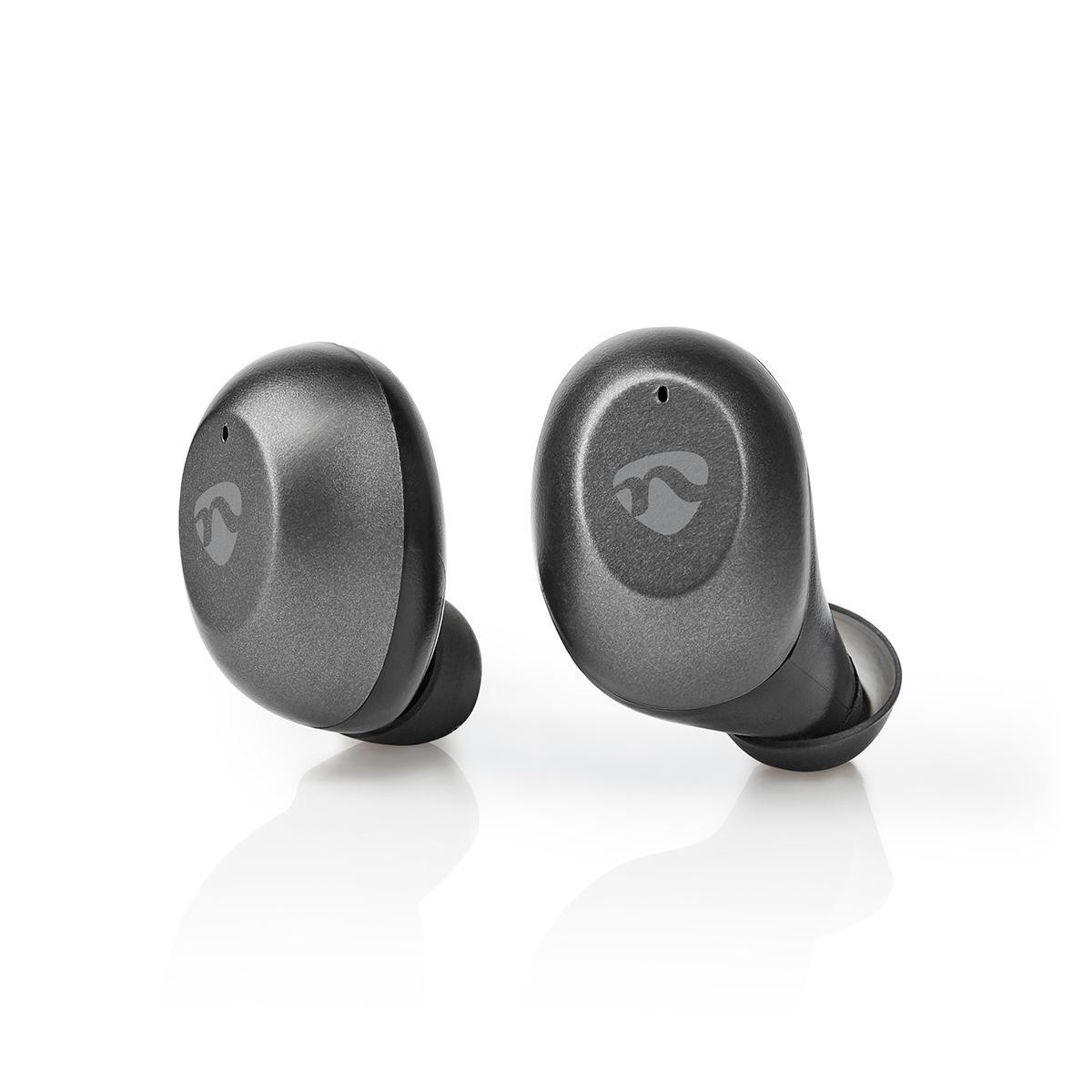 casti bluetooth in-ear nedis, redare pana la 3 ore, control vocal, carcasa de incarcare, gri