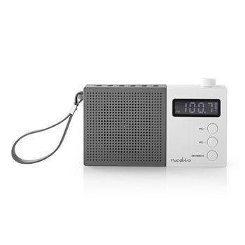 radio portabil fm functie de ceas cu alarma 2.1w gri/alb, nedis