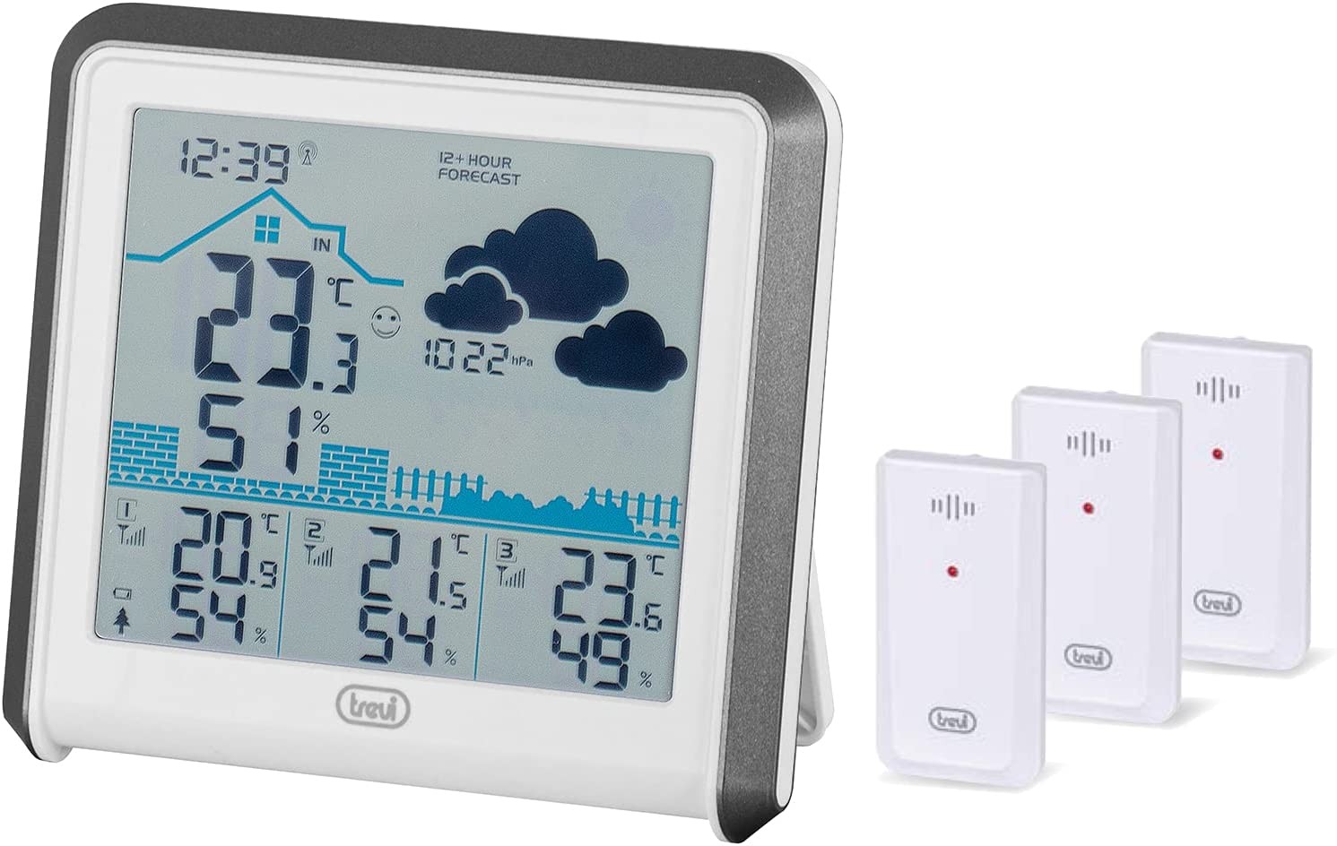 statie meteo interior/exterior, 3 senzori externi, alb-gri, trevi