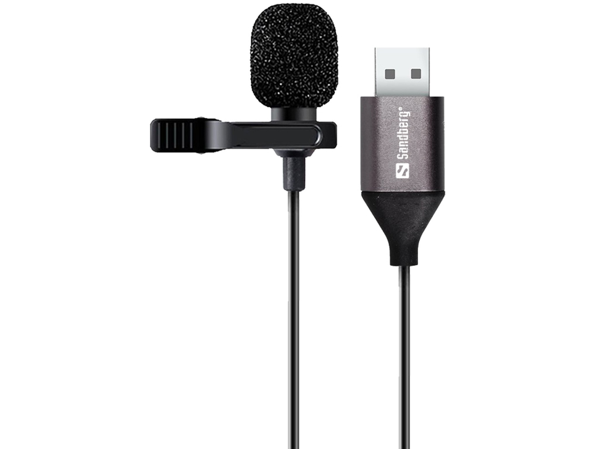 microfon lavaliera cu clip sandberg 126-19, usb, 2m, negru