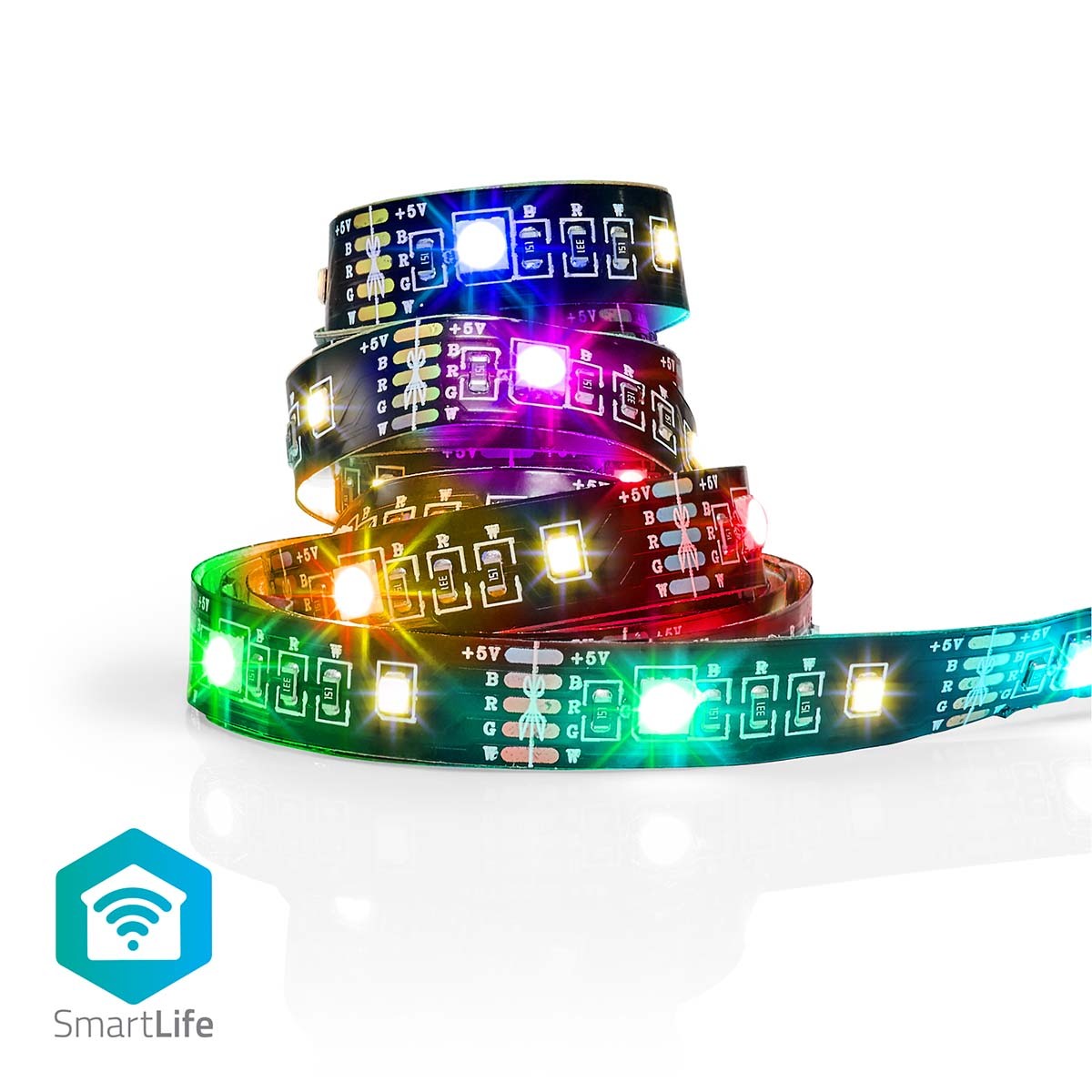 banda led smartlife, bluetooth, rgb / alb cald, 2m, 2700k, 380lm, ip20, nedis