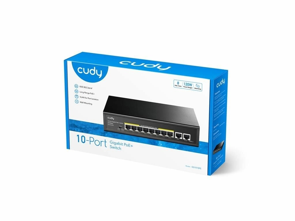 switch 10 porturi poe gigabit, 2 porturi uplink gigabit, gs1010pe cudy