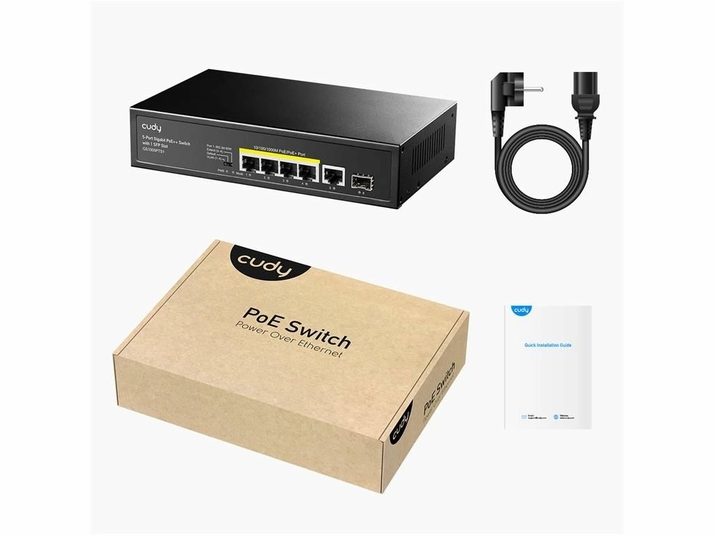 switch 5 porturi poe gigabit, 1 port uplink sfp, gs1005pts1 cudy