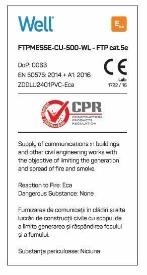 cablu de retea f/utp cu sufa well, cat.5e, 8 fire din cupru 0.50mm, 500m