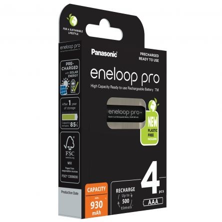 Eneloop Acumulatori Ni-Mh 1.2V AAA R3 930mAh Preincarcati PRO BK-4HCDE/4BE ECO Plastic Free Blister 4