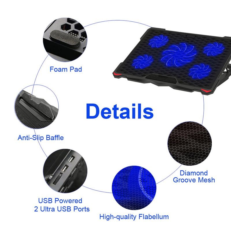 cooling pad laptop 5 fans 2 usb platinet - 4 | YEO