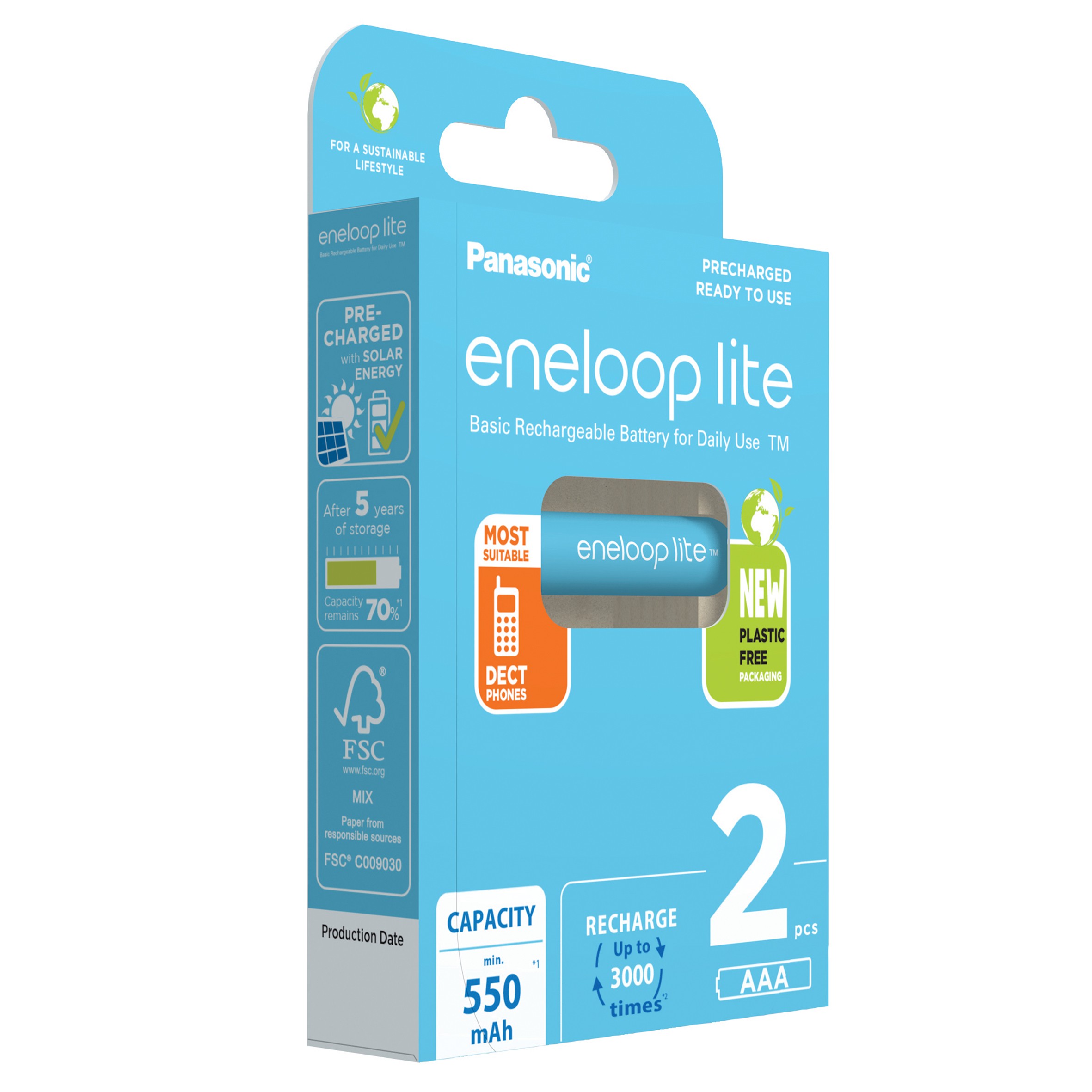 eneloop acumulatori ni-mh 1.2v aaa r3 550mah preincarcati lite bk-4lcce/2be eco plastic free blister 2