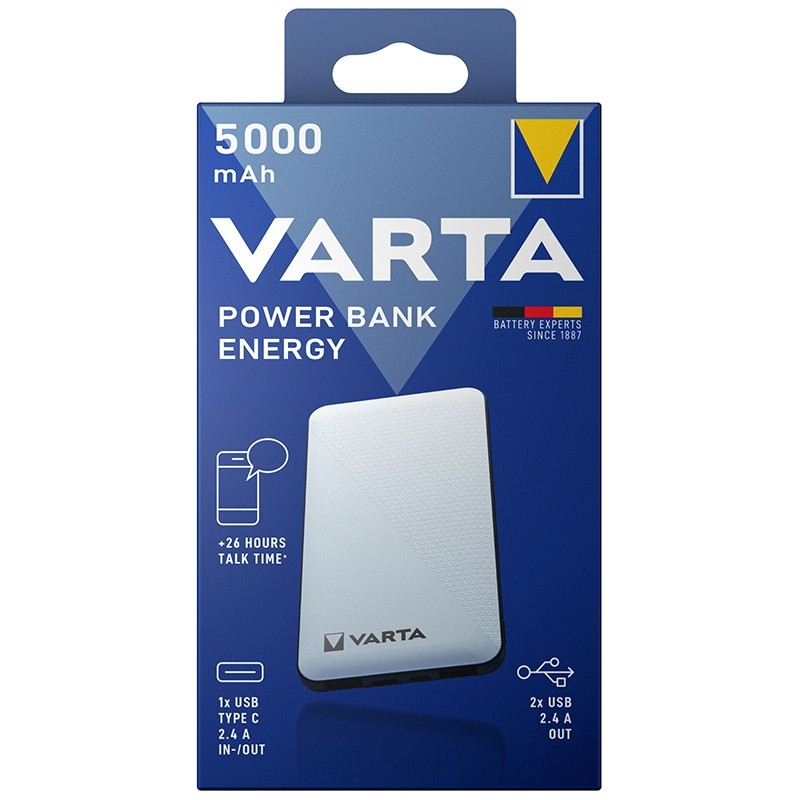 power bank 2x usb 1x type-c 5000mah varta