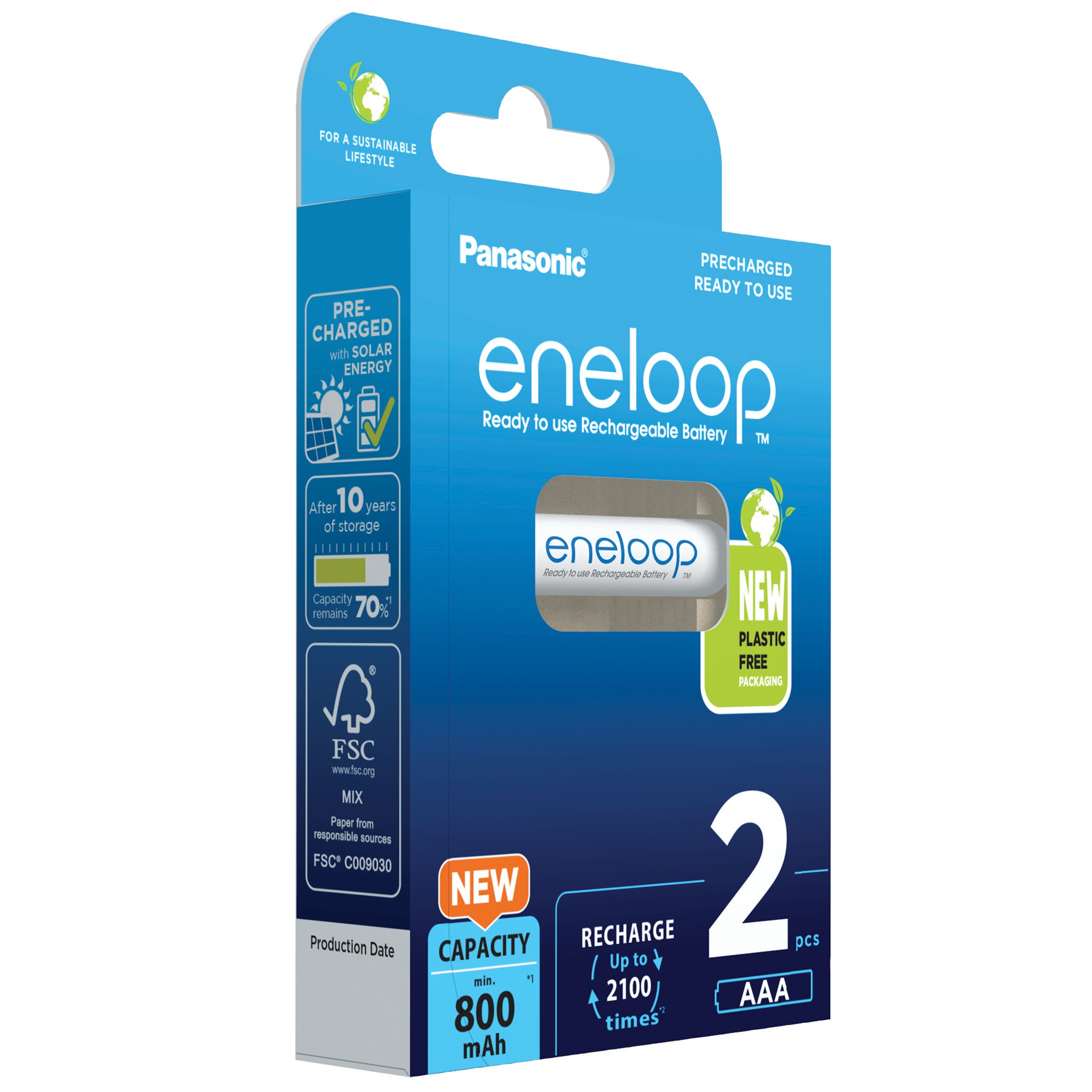 eneloop acumulatori ni-mh 1.2v aaa r3 800mah preincarcati 2100 cicluri bk-4mcde/2be eco plastic free blister 2