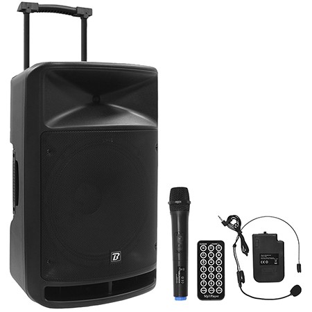 boxa portabila 15\'\'/38cm + tweeter 350w bt/usb/fm/sd + 2mic vhf