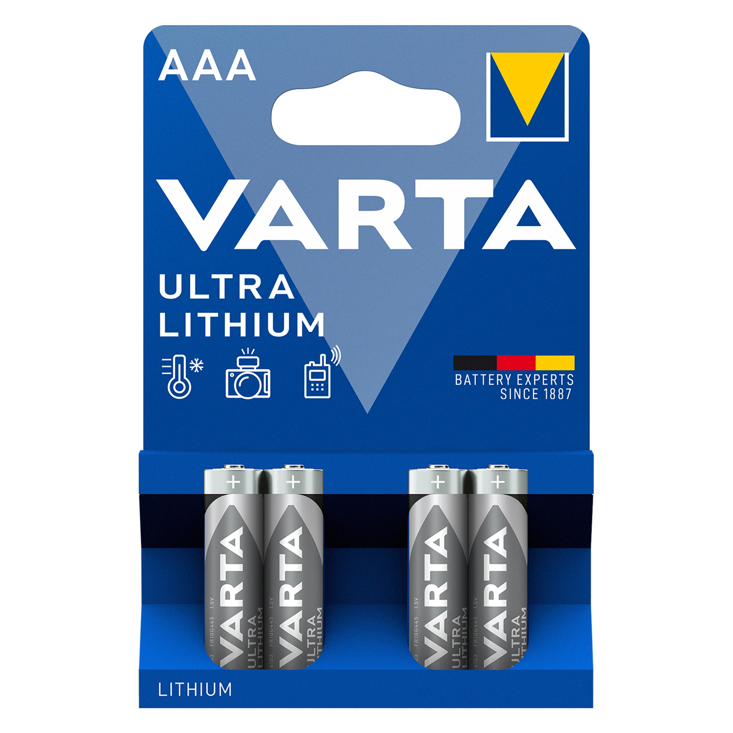 baterie litiu 1.5v aaa r3, dimensiuni 10.5 x 44.5 mm varta blister 4