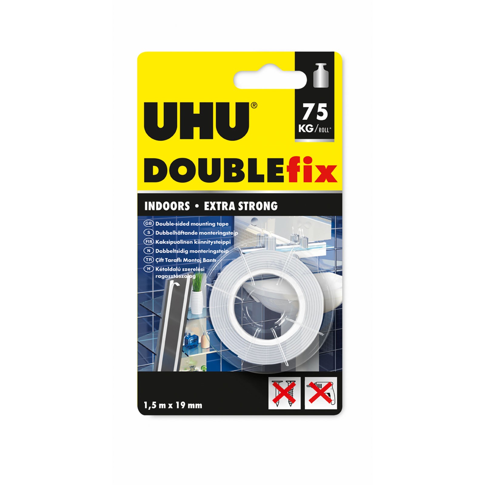 uhu double fix - banda adeziva fata-verso - 19 mm x 1,5 m