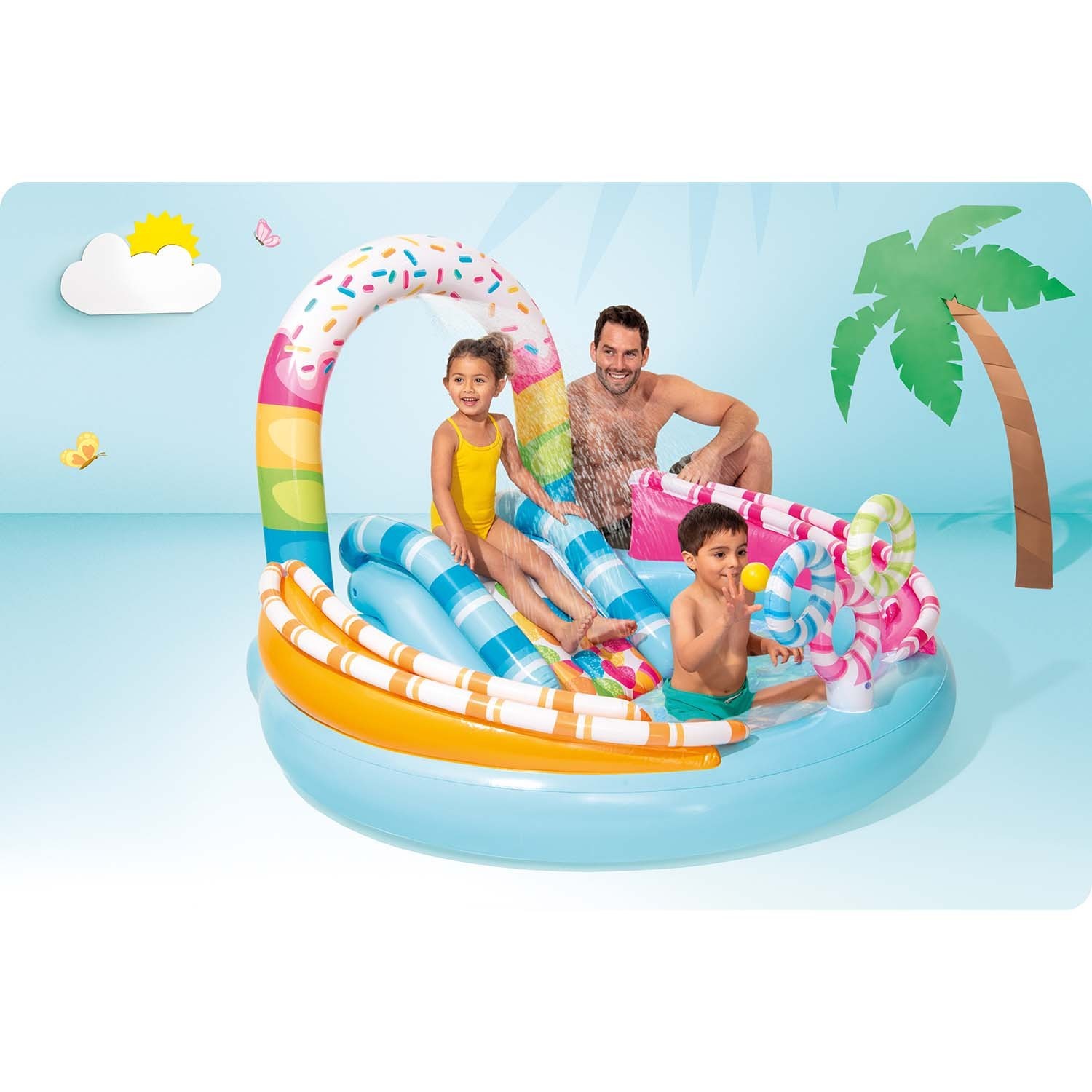 Piscina cu topogan, loc de joaca gonflabil cu arcada si accesorii - intex 57144 - 2 | YEO