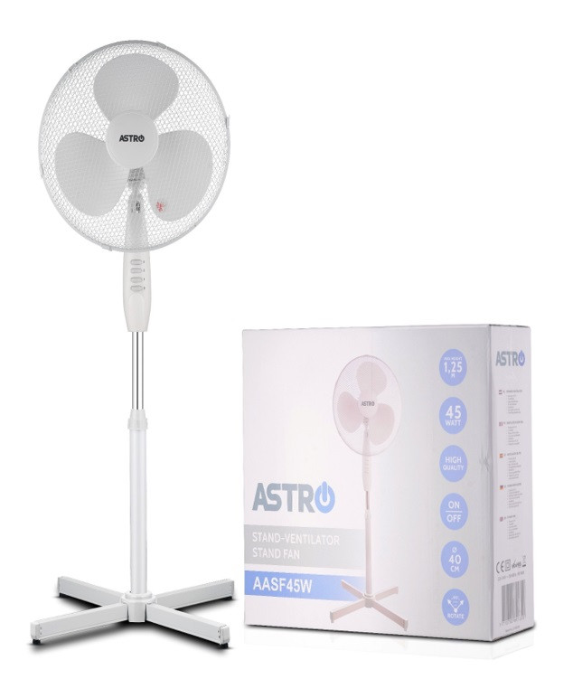 Ventilator camera, de podea, 42W, 3 trepte de viteză, elice 40 cm, oscilație 85°, protecție termică, înălțime ajustabilă, alb - 1 | YEO