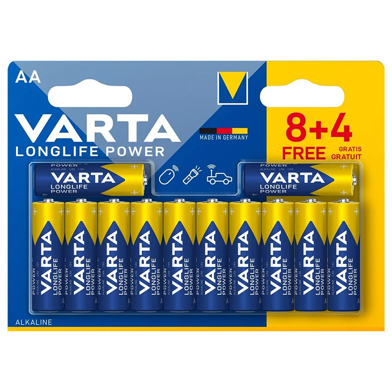 baterie alcalina longlife power lr06 8+4 varta - 1 | YEO