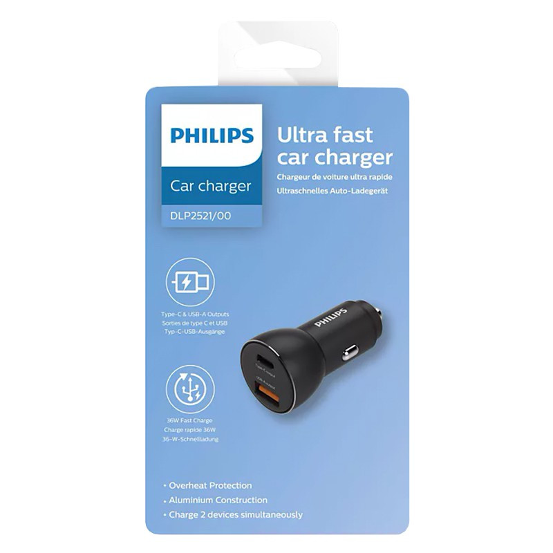 incarcator auto usb -a si usb type c philips