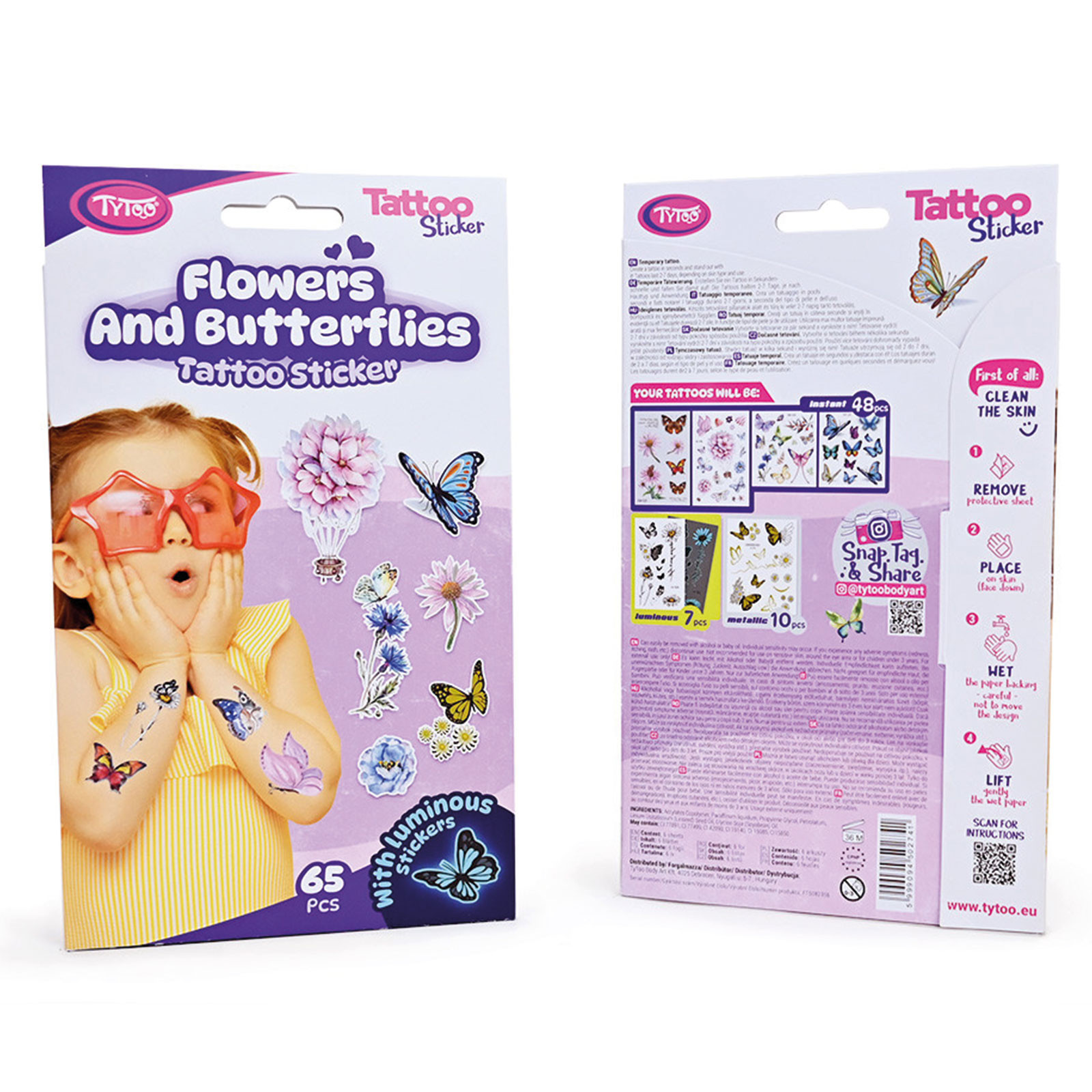 set autocolante pentru tatuaje: fluturi si flori - 65 buc/pachet