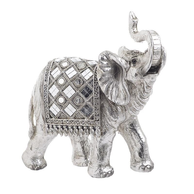 decoratiune elefant din rasina, silver, 17 x 7 x 19 cm