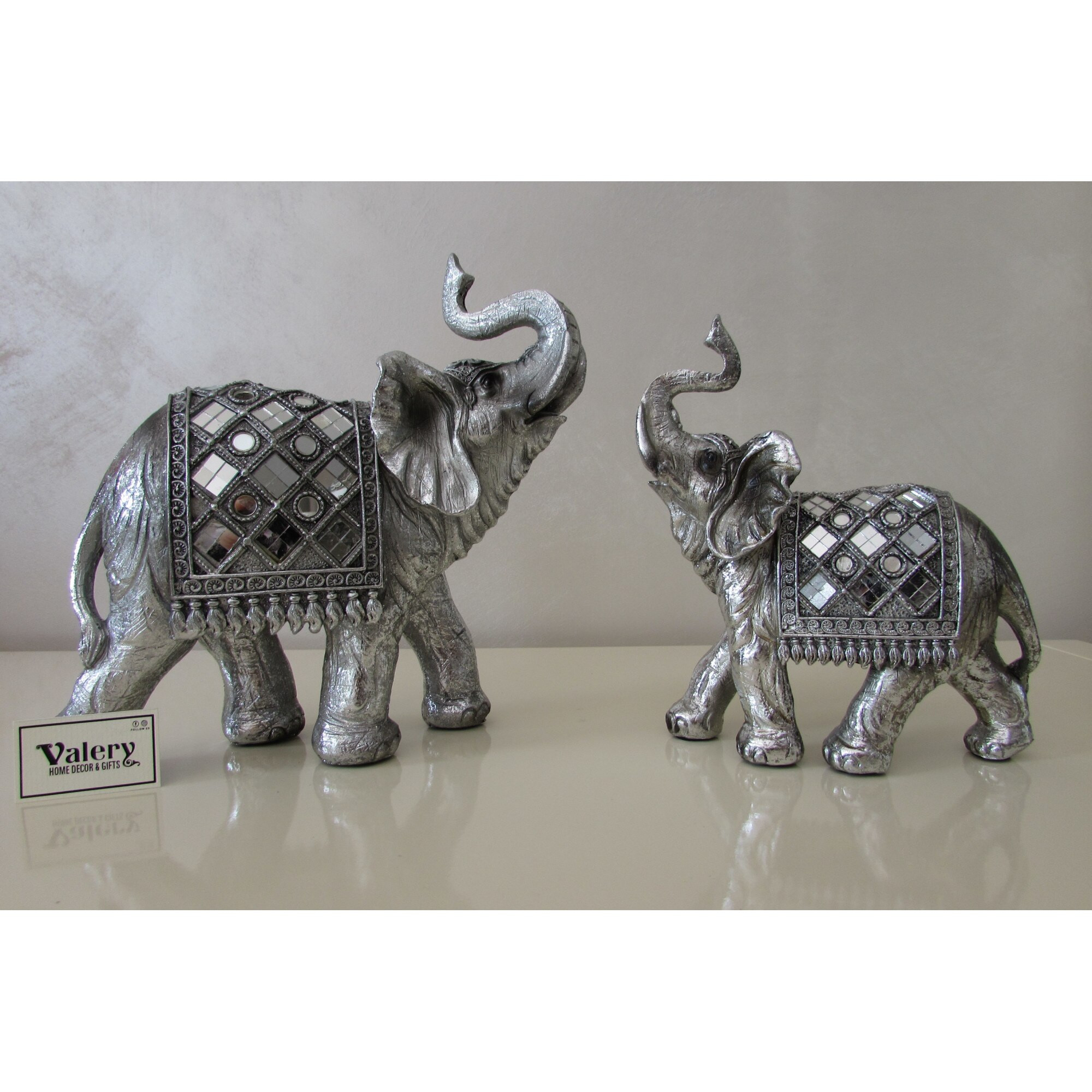 decoratiune elefant din rasina, silver, 17 x 7 x 19 cm