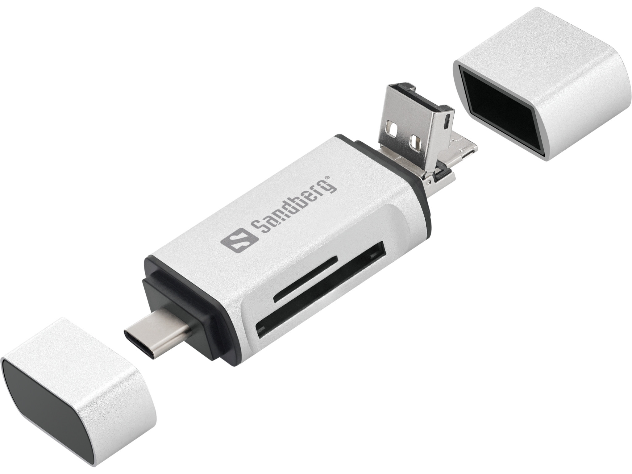 cititor de carduri sd microsd cu conectare usb-c usb microusb sandberg 136-28 argintiu