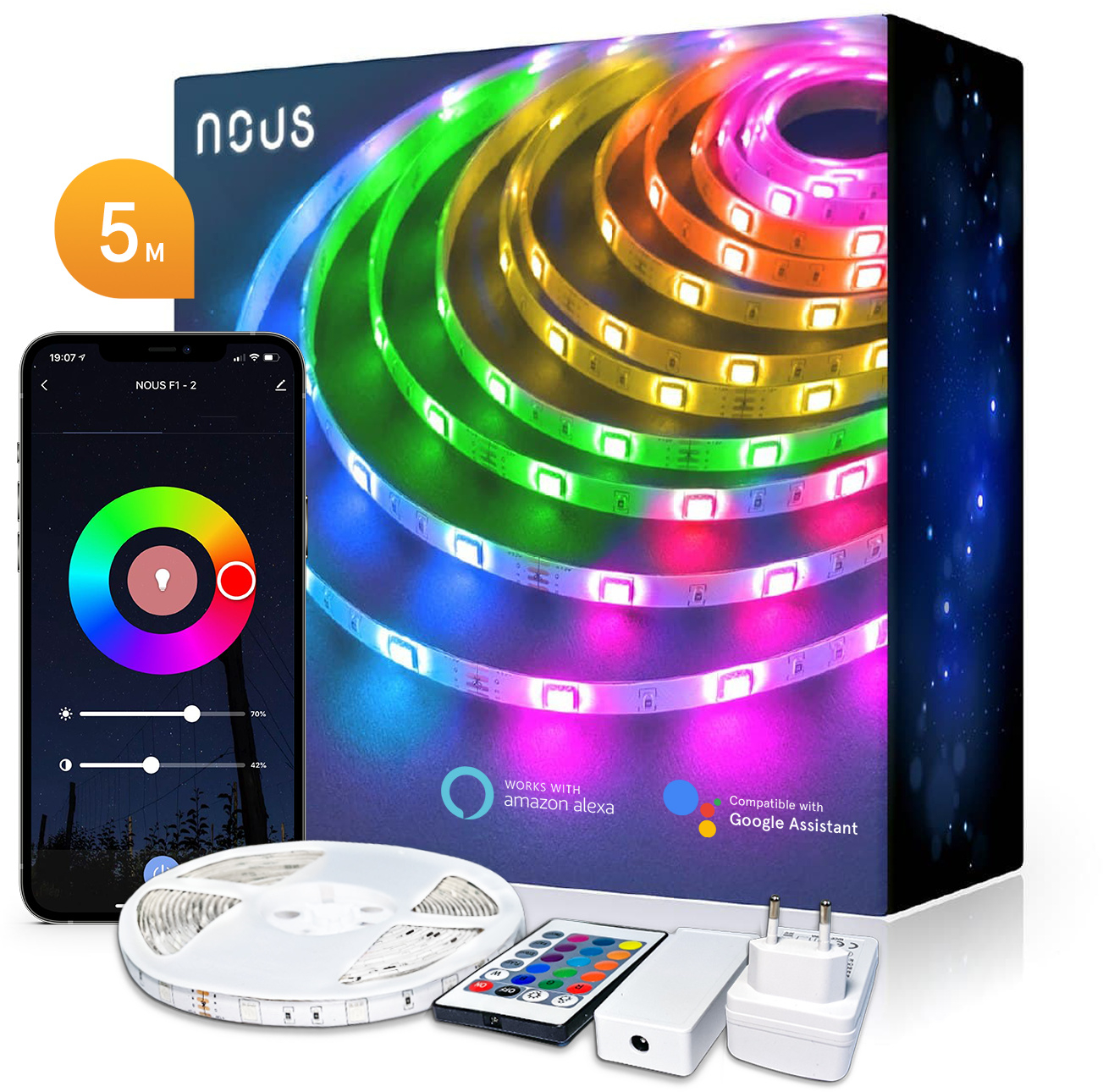 banda led smart nous f1 wifi, 5 metri, control app - 1 | YEO