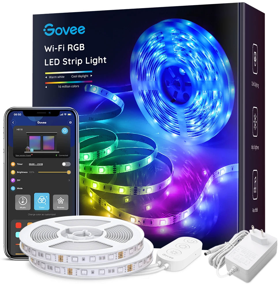 banda led govee h6110 rgb, sincronizare muzica, wifi si bluetooth 10m, alexa, google asistant