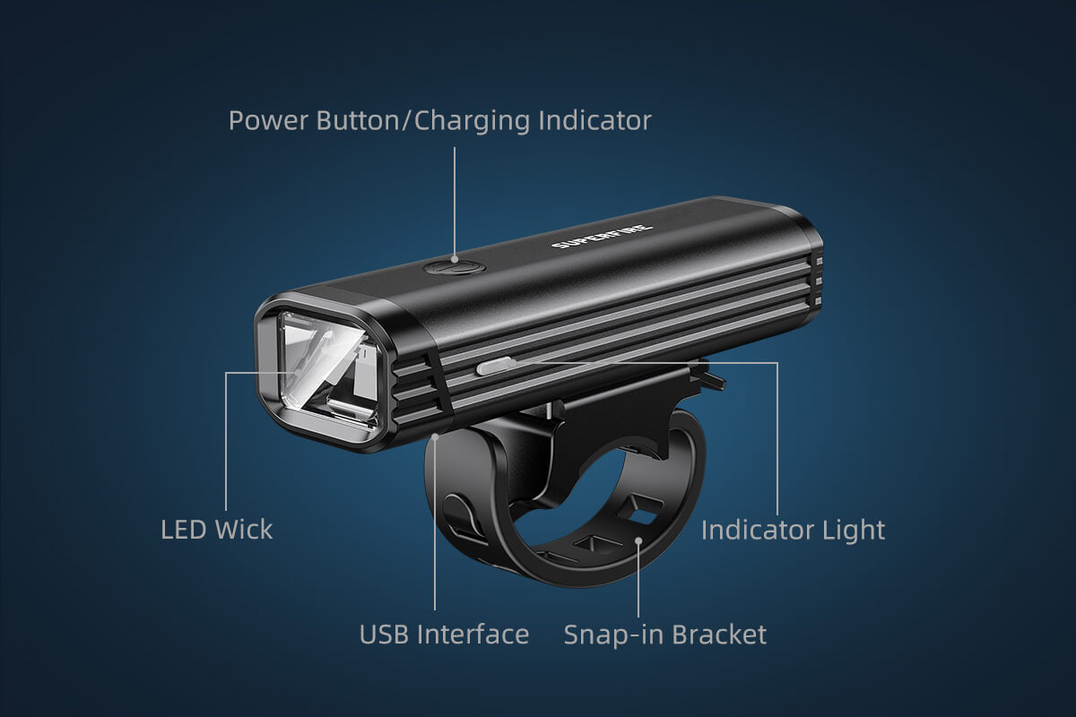 lanterna led pentru bicicleta supfire bl11, 120m, 400lm, acumulator 2000 mah, usb - 2 | YEO