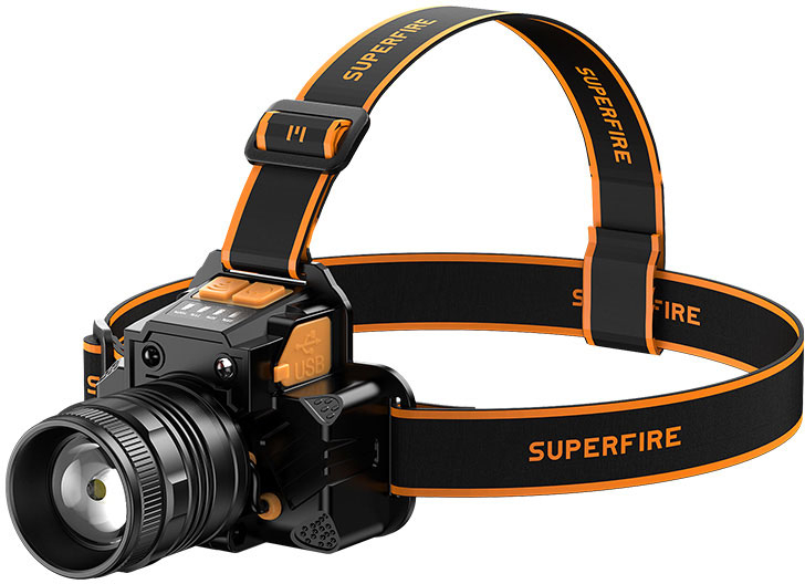 lanterna led pentru cap superfire hl58, zoom, 350lm, 230m, 2400mah, incarcare usb