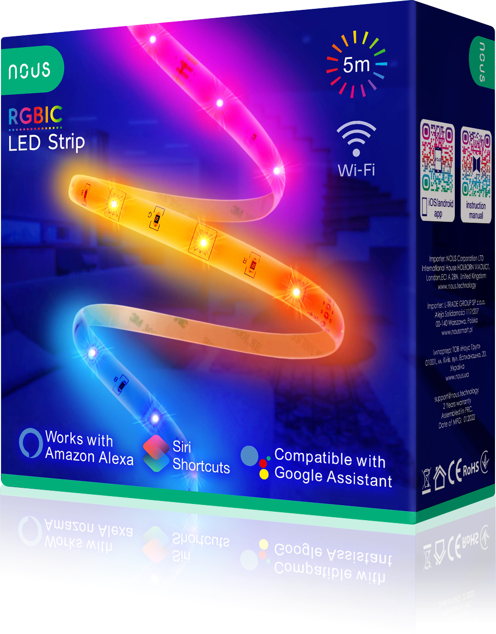 banda led nous wifi rgbic f4, 5m, smart, sincronizare muzica - 1 | YEO