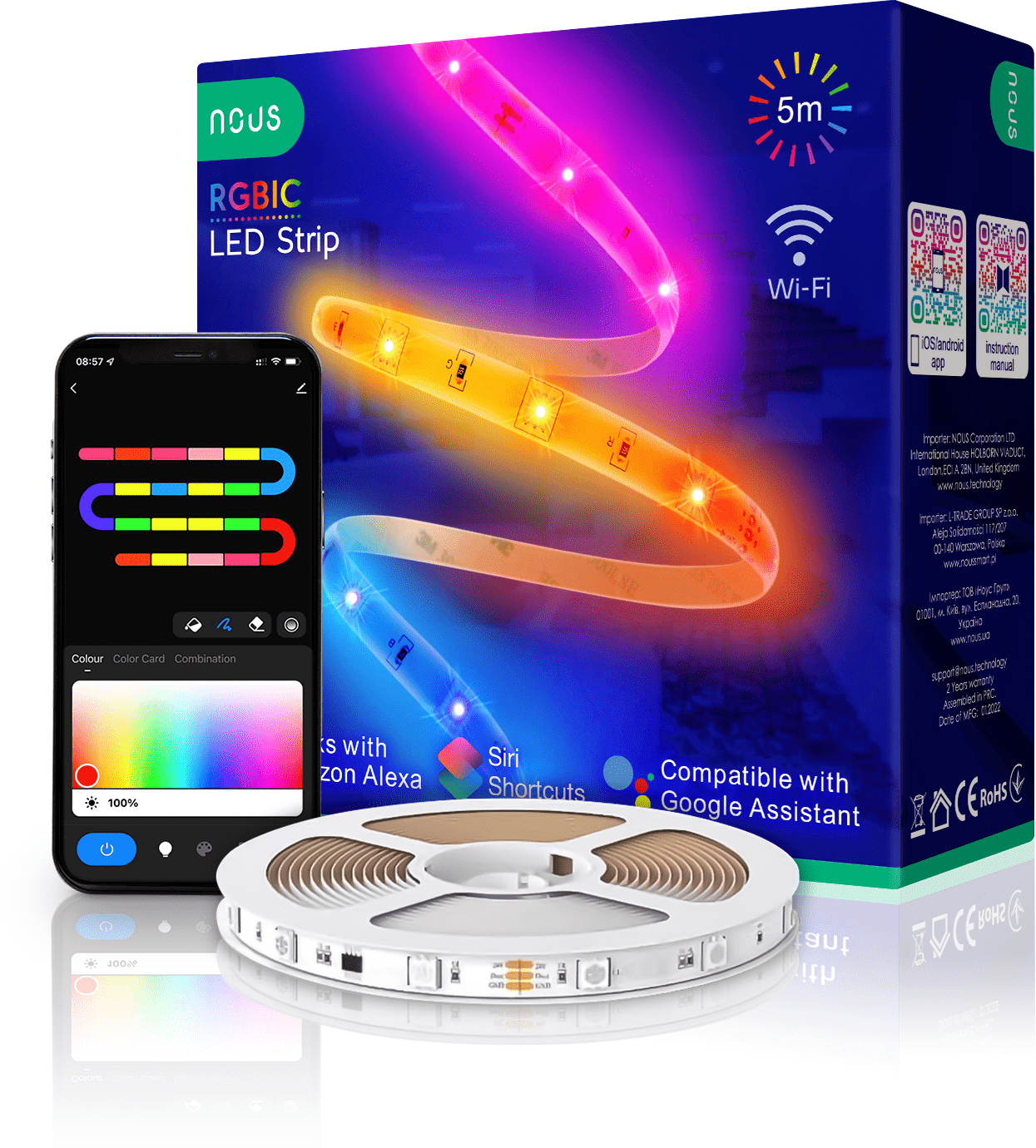 banda led nous wifi rgbic f4, 5m, smart, sincronizare muzica - 2 | YEO