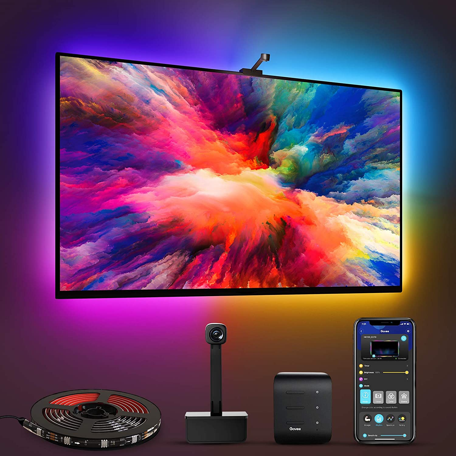 banda led govee dreamview t1 tv backlight wi-fi rgbic, camera colorsense 1080p hd, 75-85 inch - 1 | YEO