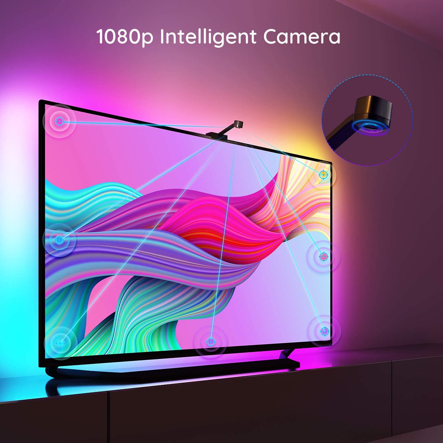 banda led govee dreamview t1 tv backlight wi-fi rgbic, camera colorsense 1080p hd, 75-85 inch