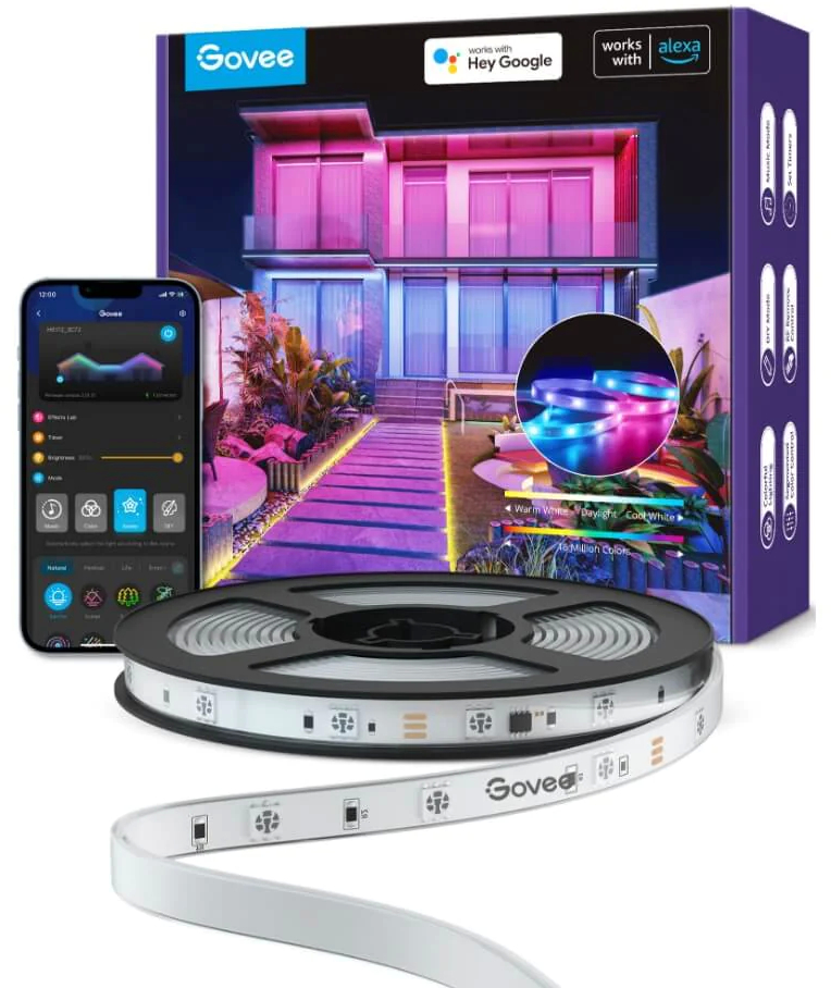 banda led profesionala govee h6172 rgbic, 10m, ip65, sincronizare muzica, wi-fi bluetooth, exterior, google assistant alexa - 1 | YEO