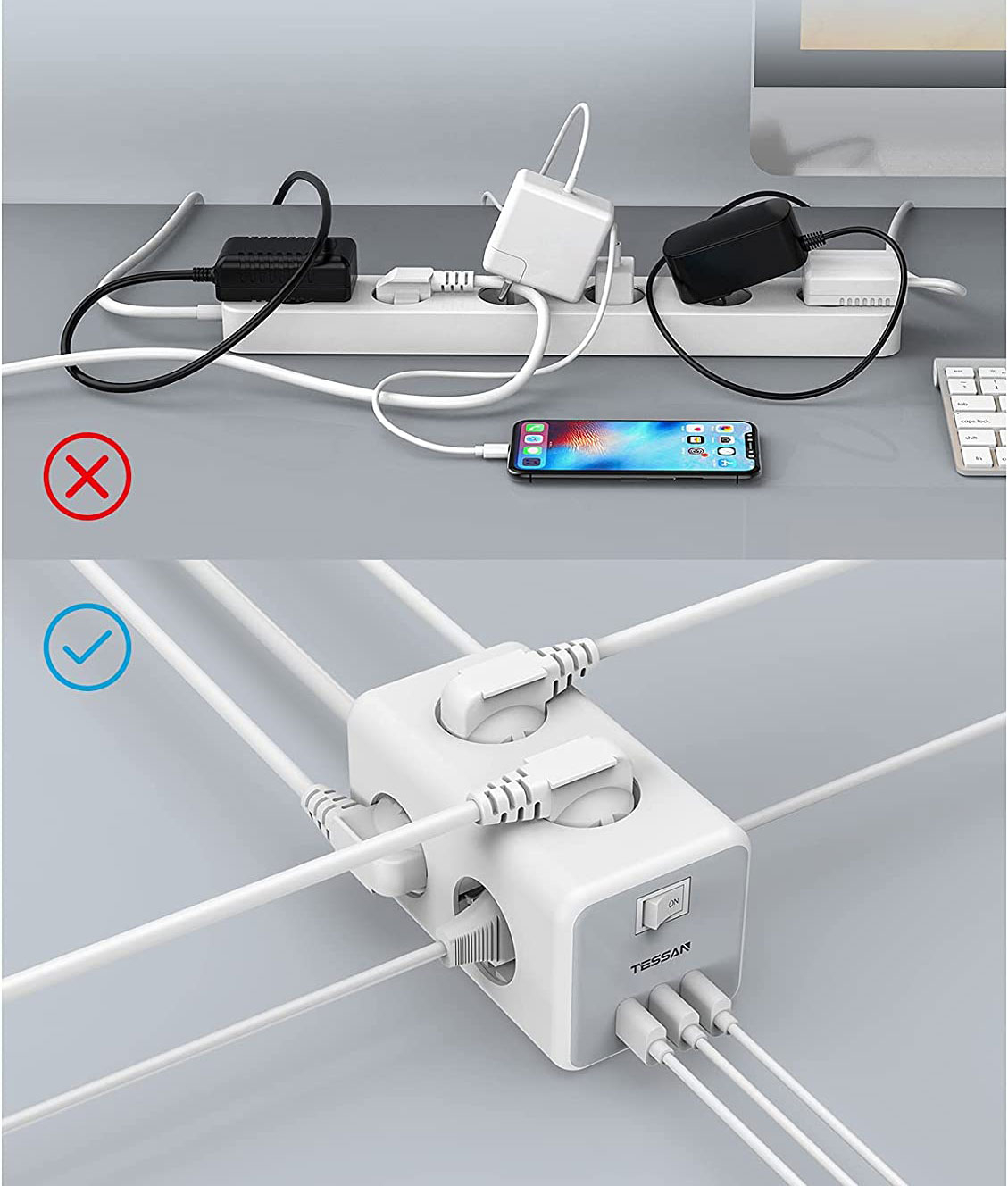 prelungitor tip cub tessan ts-306, 6 prize, 3 usb 3a, cablu 2m - 2 | YEO