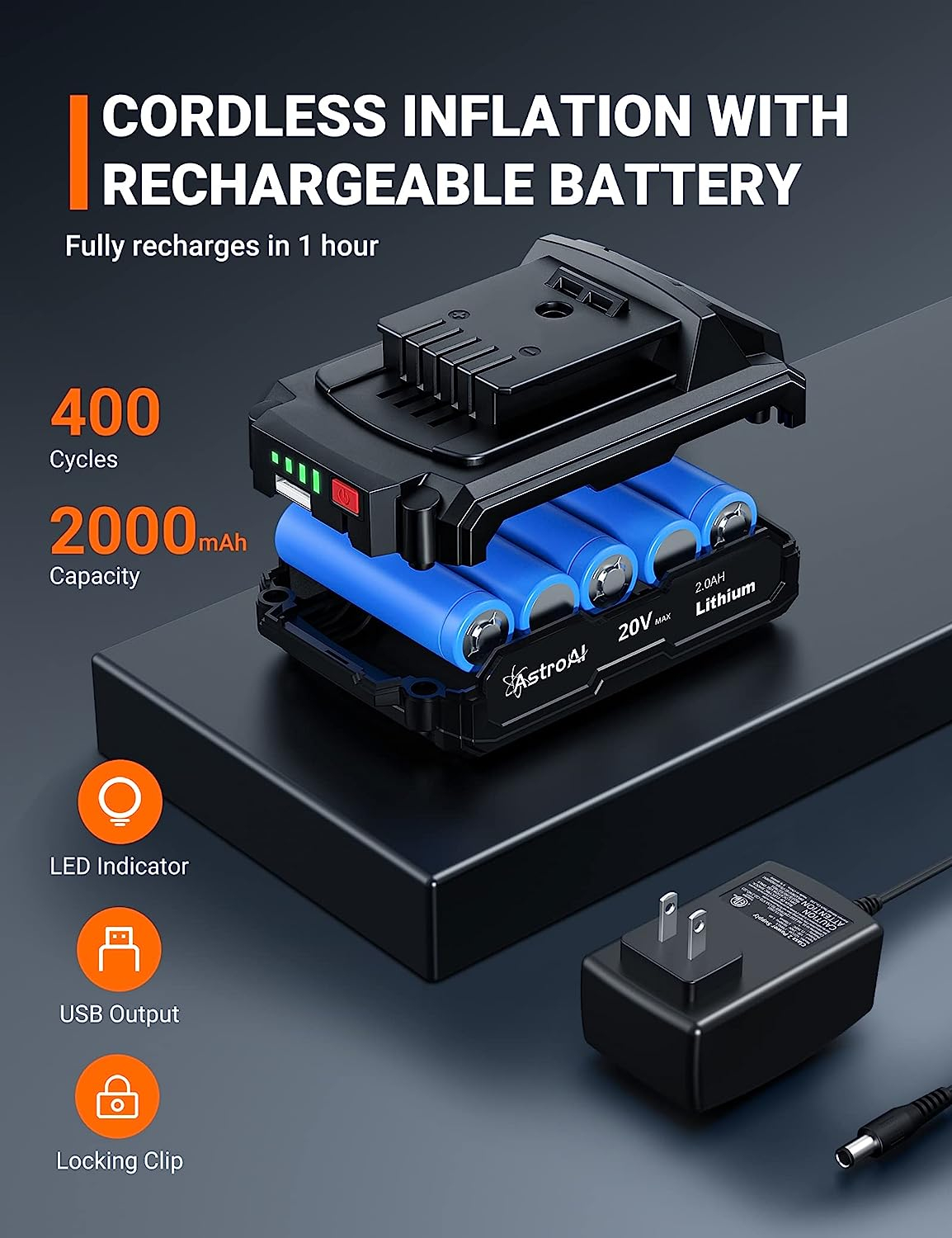 compresor portabil cu acumulator astroai 3plye, 12v dc, 160psi, digital, structura metalica, adaptoare incluse