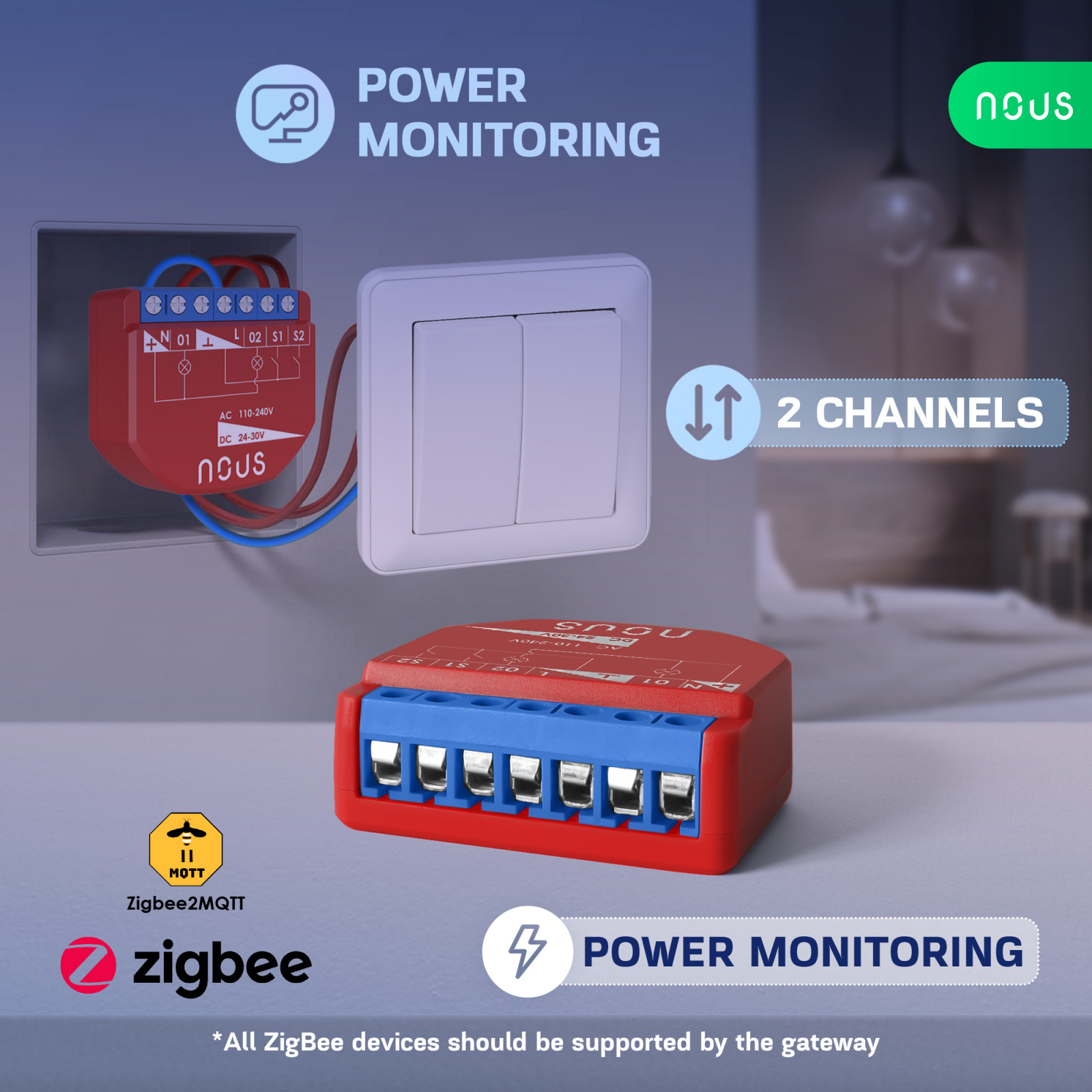 releu inteligent nous b3z, 16a, zigbee, 2 canal pm, monitorizare energie