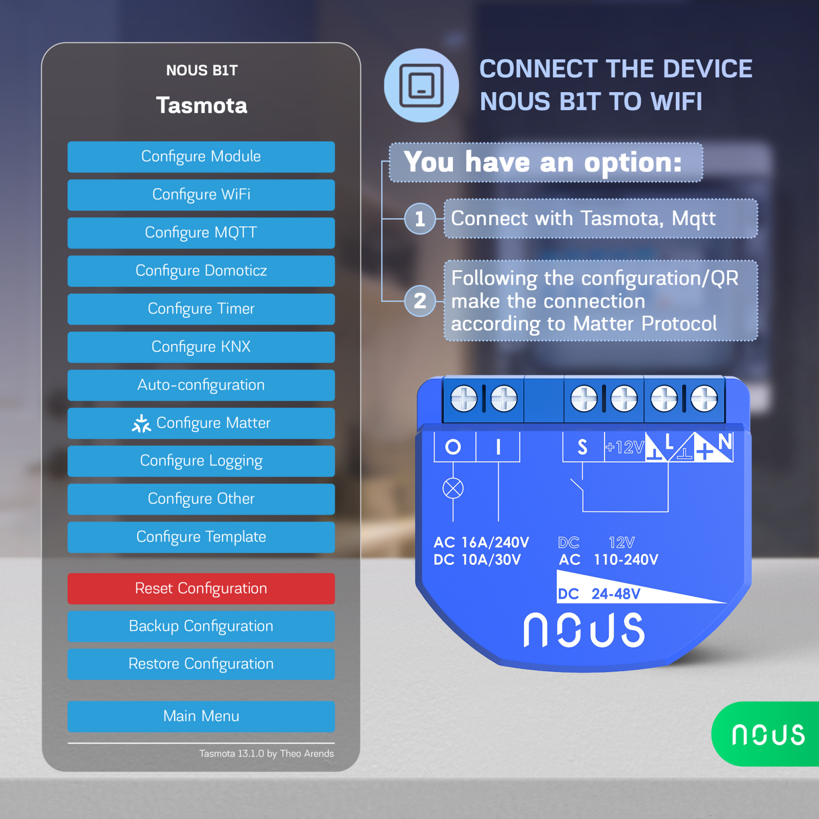 releu wireless nous b1t, 16a, tasmota, matter - 1 canal, esp32 - 3 | YEO