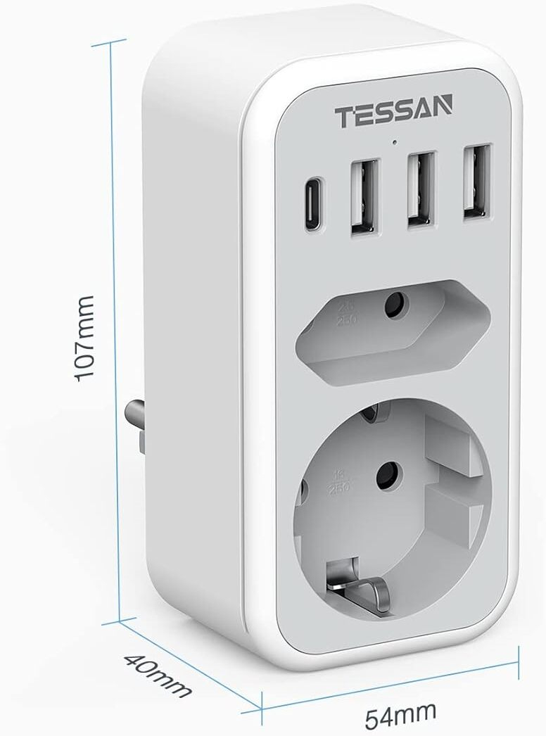 priza multipla tessan ts-328, 2 prize, 1 port usb-c, 3 porturi usb, 240 v, alb , 3600w - 1 | YEO