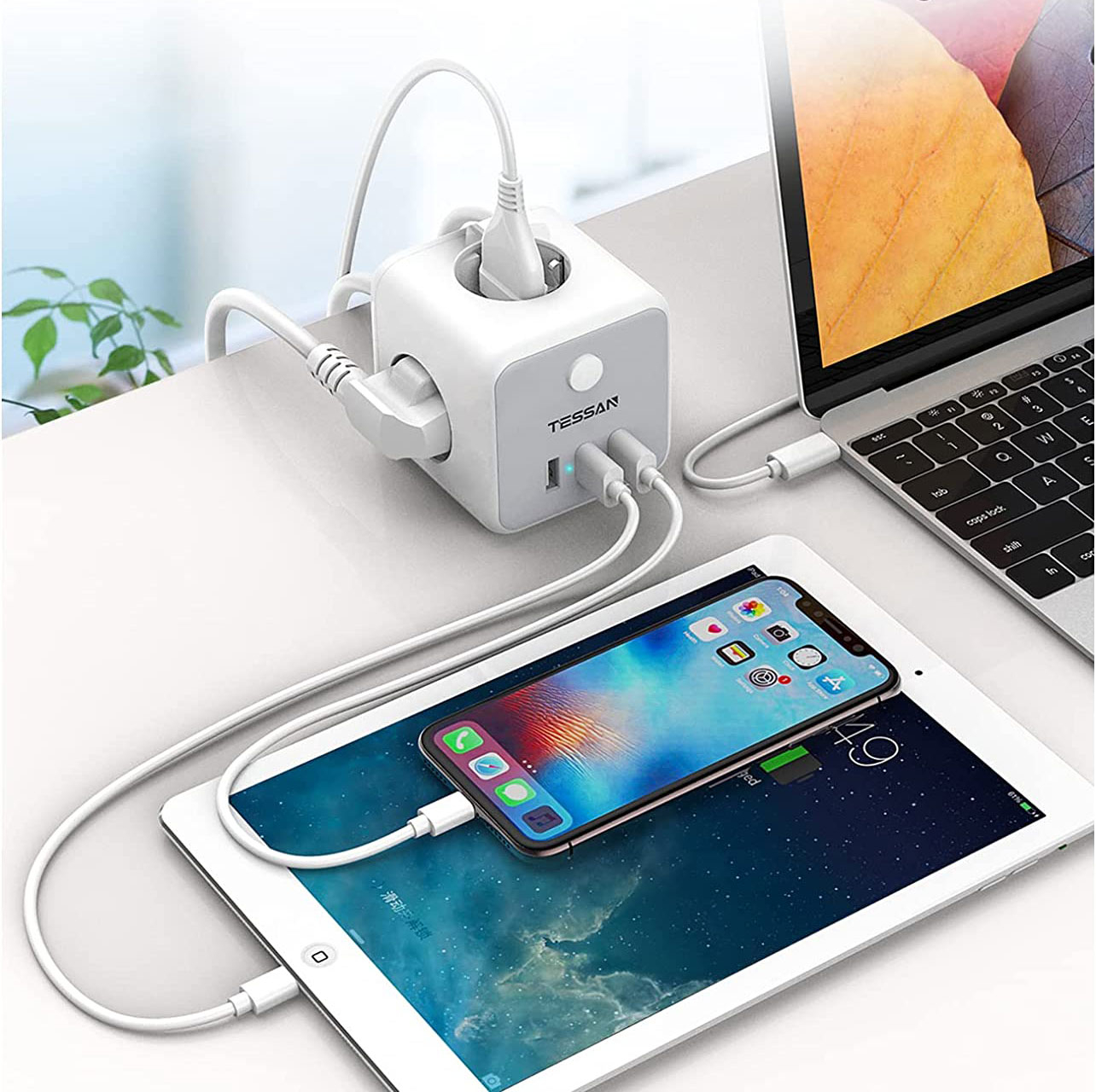 prelungitor tip cub tessan ts-301-c, 3 prize, 2 x usb a, 1 x usb-c, cablu 1.5m - 2 | YEO