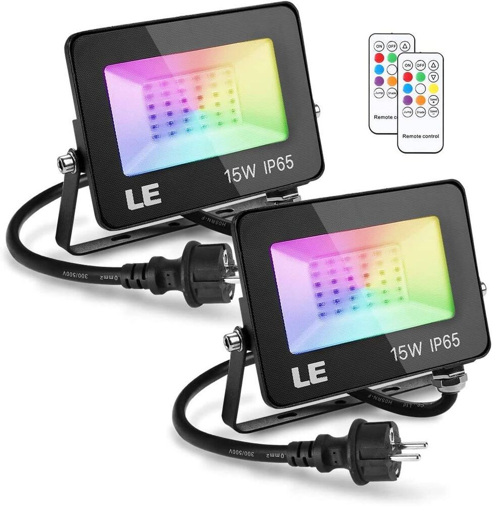 set 2 proiectoare de podea led rgb lepro, telecomanda , 15w, ip65 waterproof