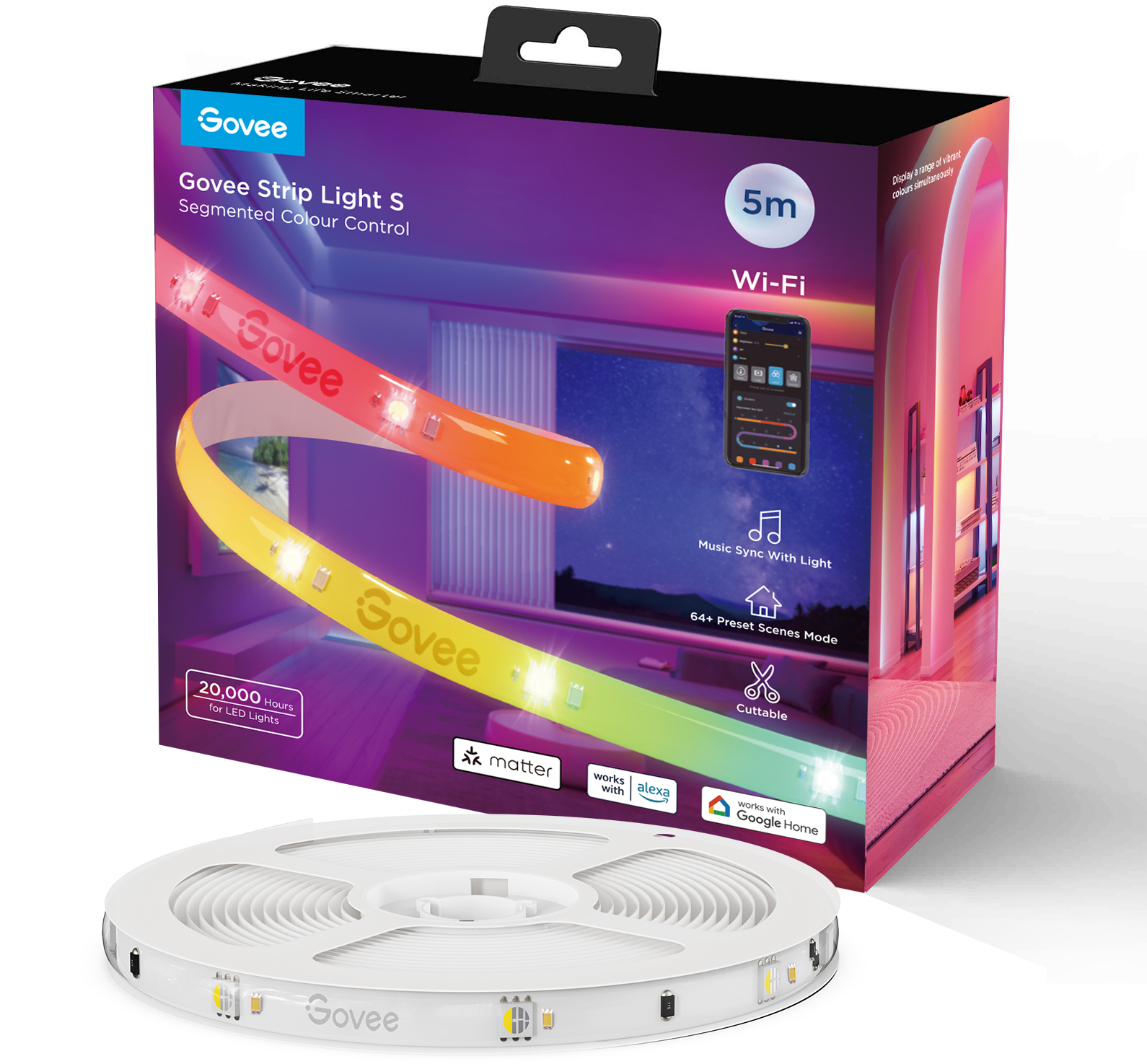 banda led govee h612a rgbicw, 5m, sincronizare muzica, wifi, bluetooth, matter, alexa , google asistant - 1 | YEO